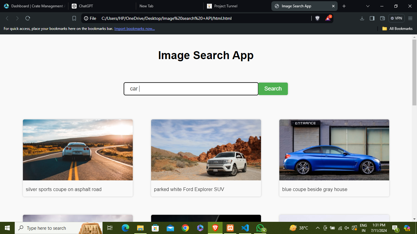 Image Search Application using Unsplash API